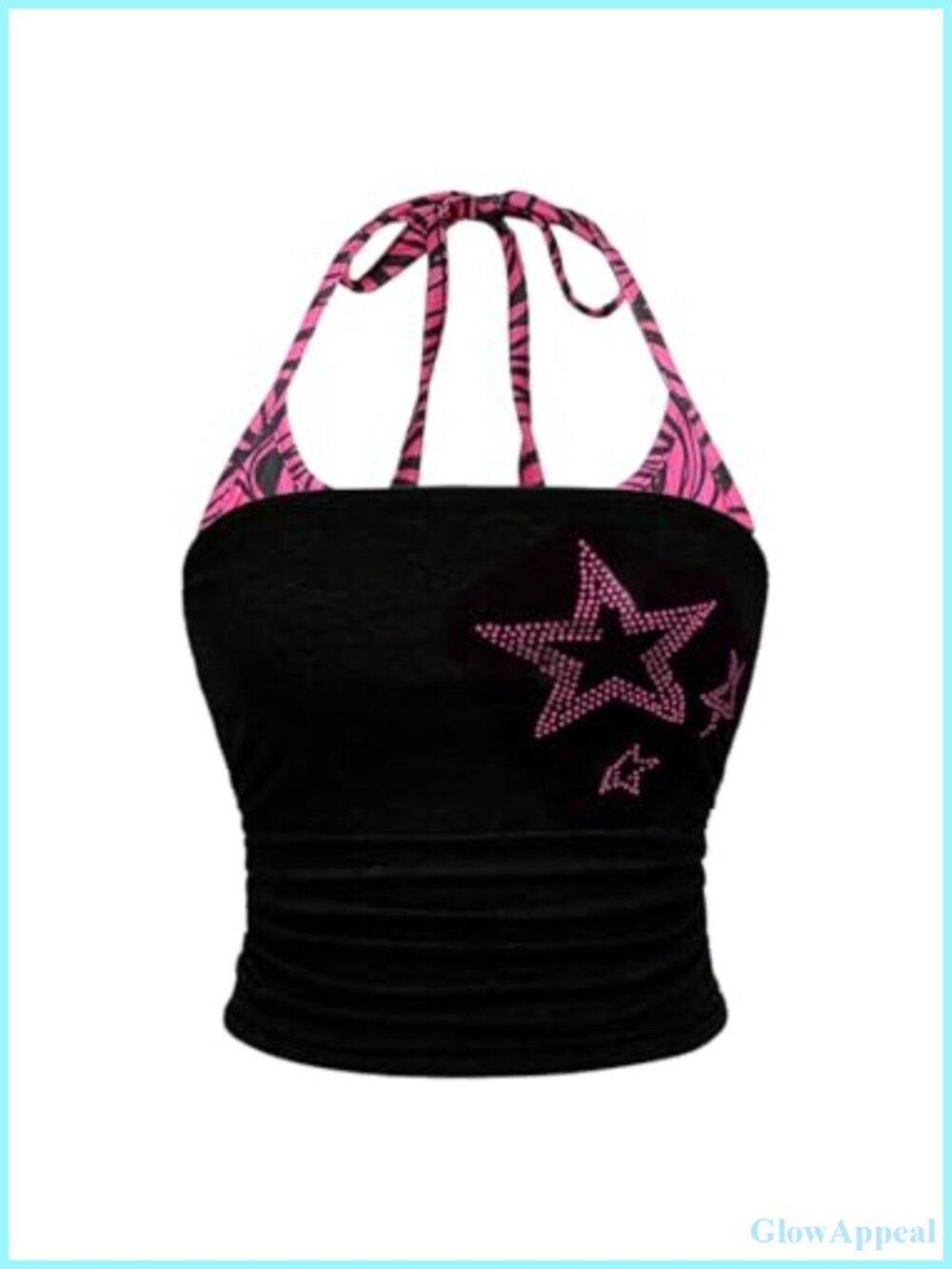 Plus Size Rhinestone Star Halter Crop Top Y2k Backless Cami